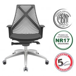 Cadeira Multi Regulável Bix base piramidal alumínio e encosto na cor Preta